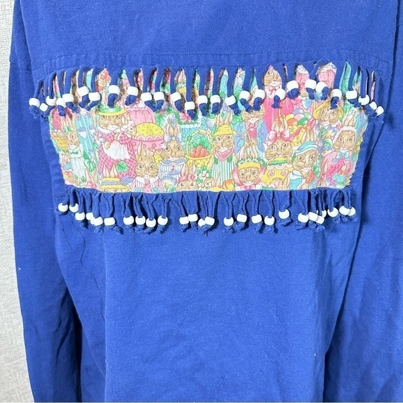 Vintage fruit of the loom bunny family with beads mock neck long sleeve size L - Picture 2 of 6